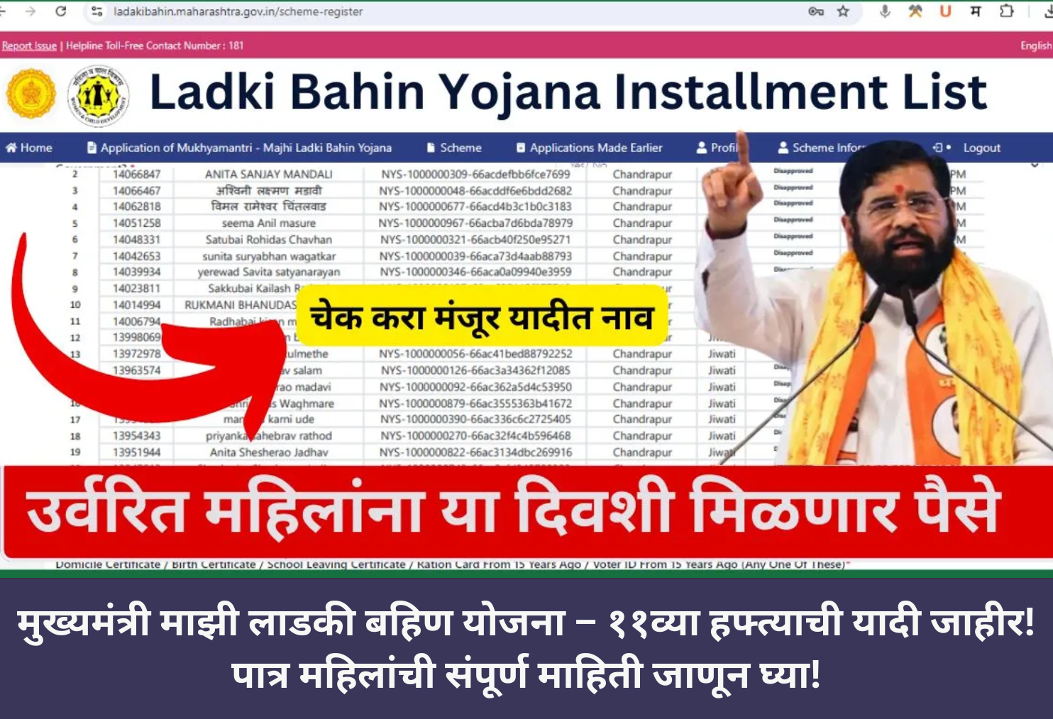  Ladki Bahin 11th Installment List!