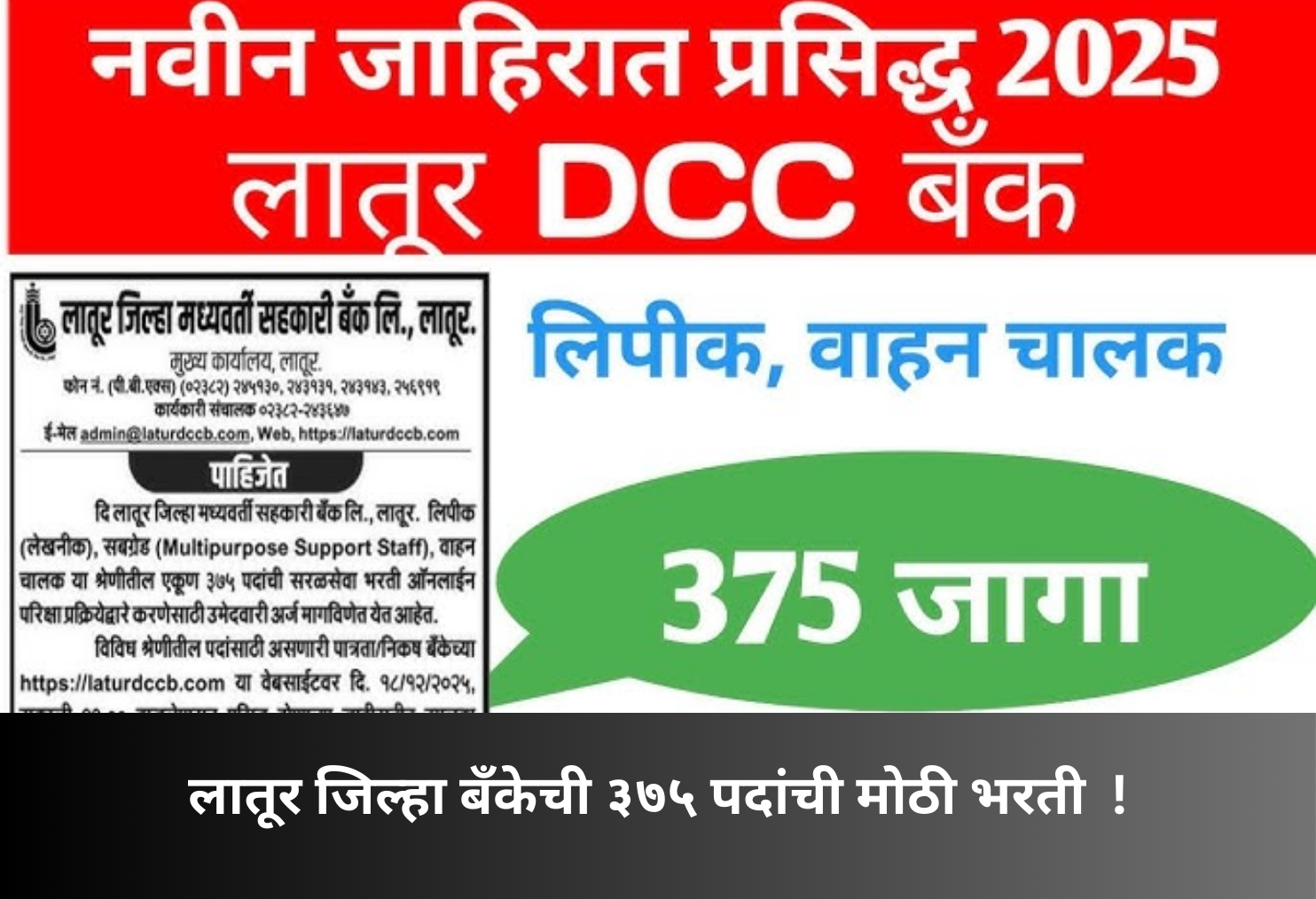 Latur District Bank announces 375 vacancies!