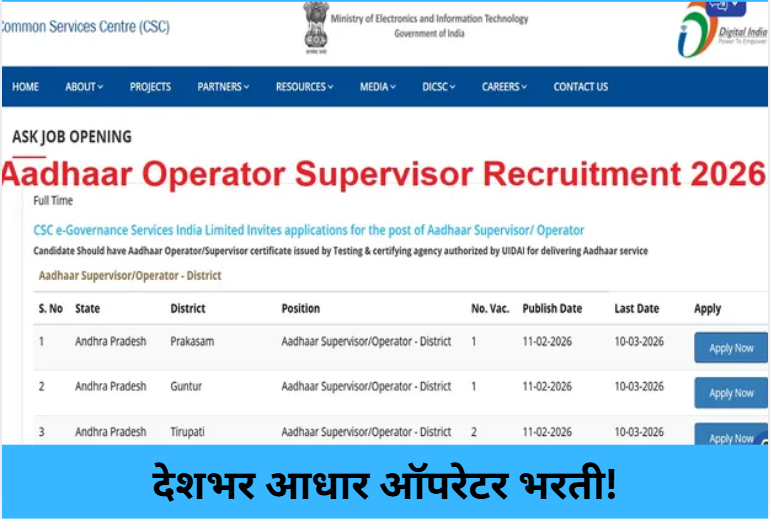 Aadhaar Operator Recruitment 2026!