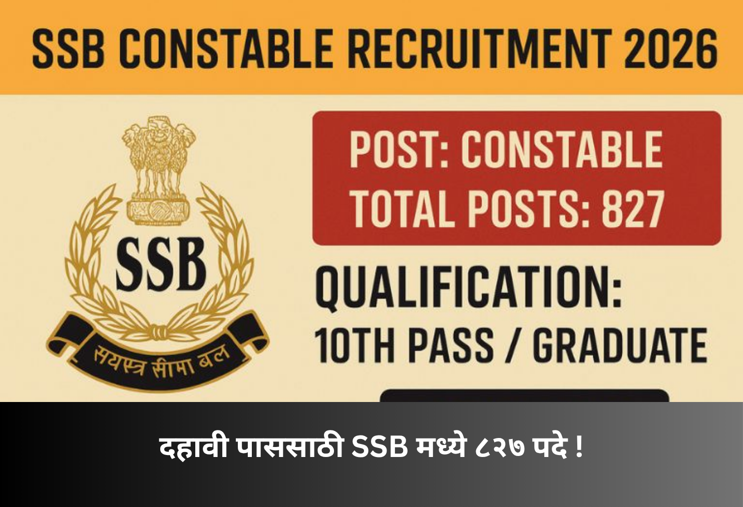 SSB Bharti 827 posts for 10th pass!